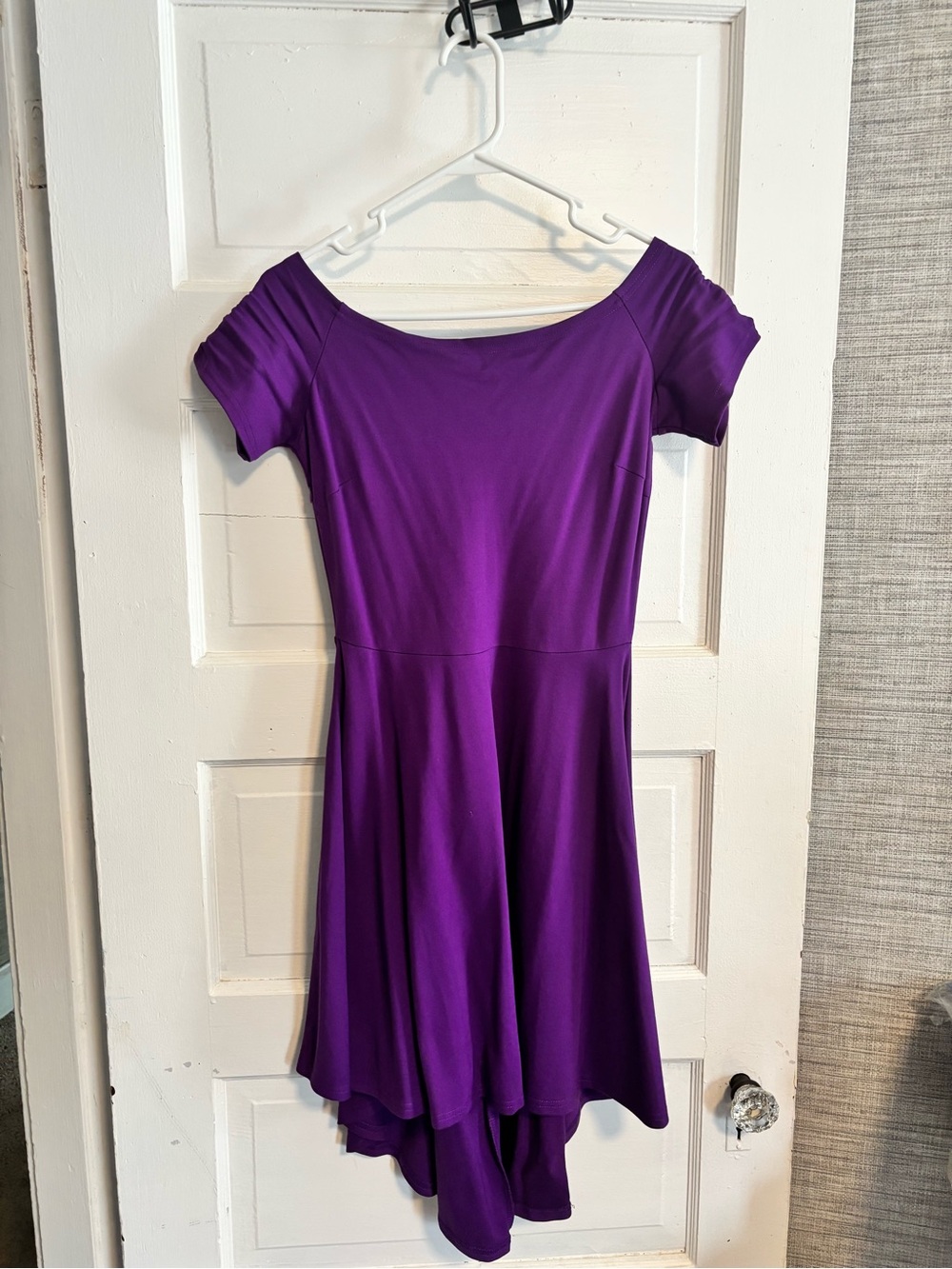 Purple High-Low Women's Dress - Elegant Off-Shoulder Style